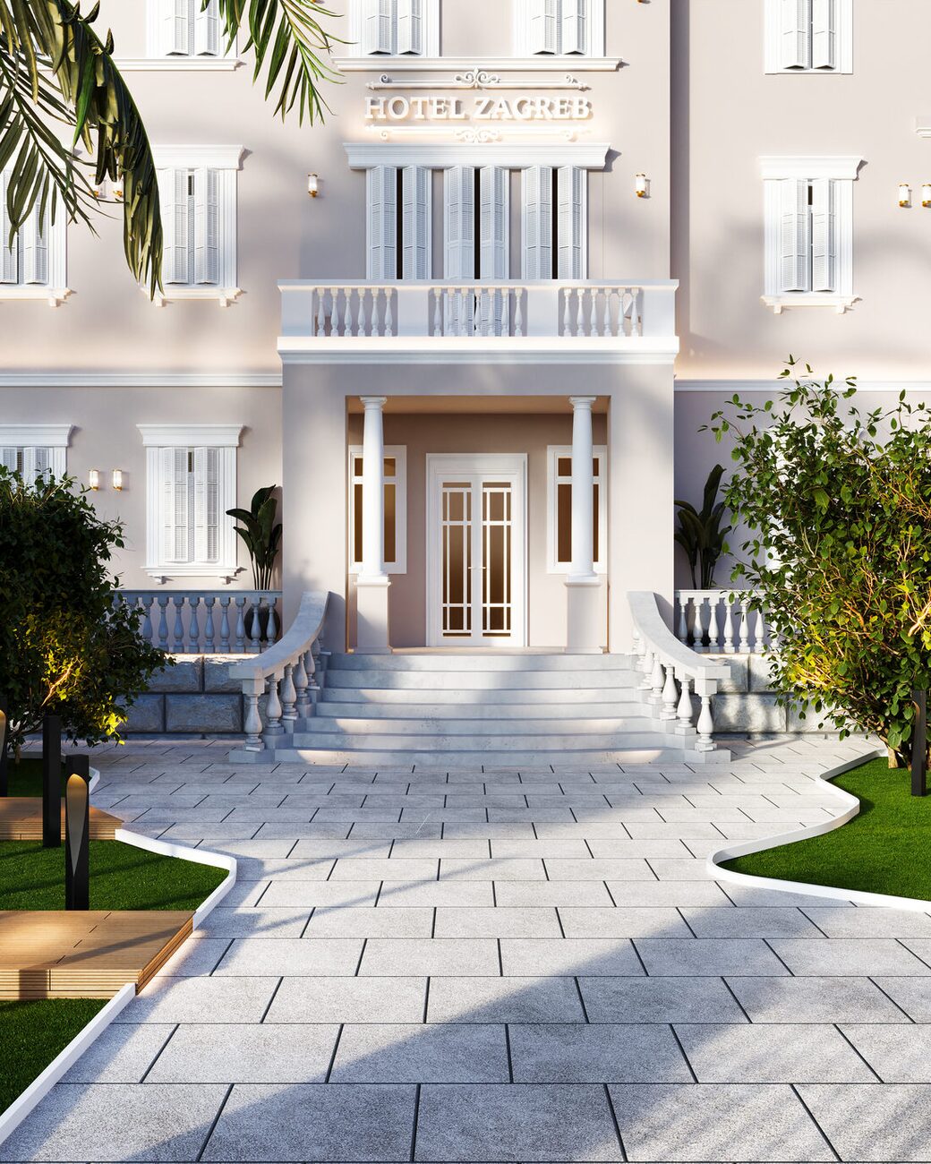 The entrance and facade of Hotel Zagreb in Lapad